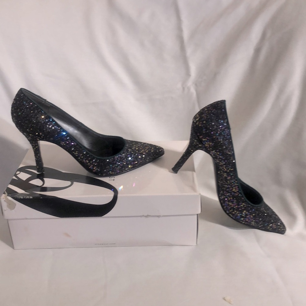 Nine West Women Black Multi Glitter Pointed Heels